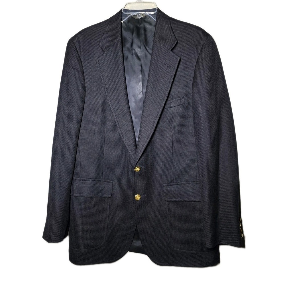 Chaps Ralph Lauren Hopsack Mens 42R Navy Virgin Wool Gold-Button Sport Coat